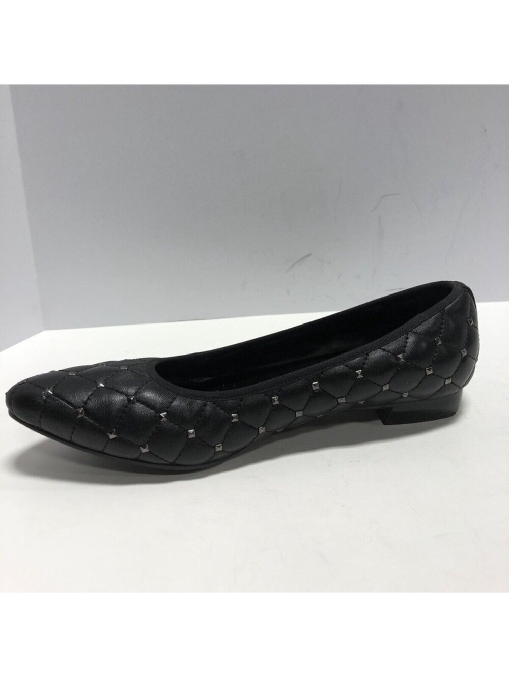 Vaneli Kianni Black Quilted Nappa/Gunmetal Studs Ballet Flats - Picture 5 of 6